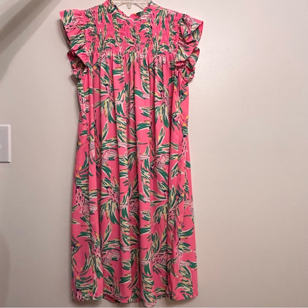 Crown & Ivy Pink Ruffle Sleeve Dress
